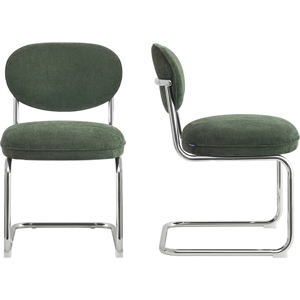 Lot de 2 chaises de salle à manger chromées en tissu chenille vert Lot de 2 chaises de salle à manger chromées en tissu chenille vert