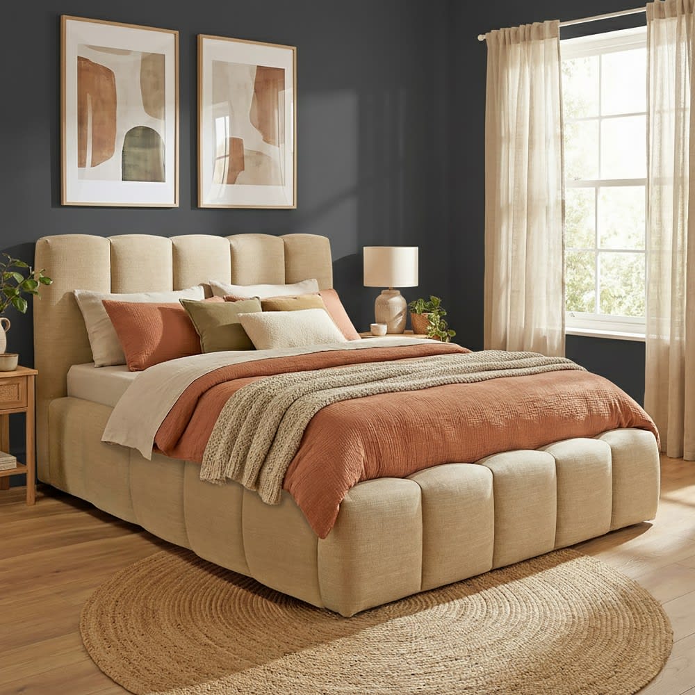 Lit coffre rembourré beige 160 x 200 cm - image 3