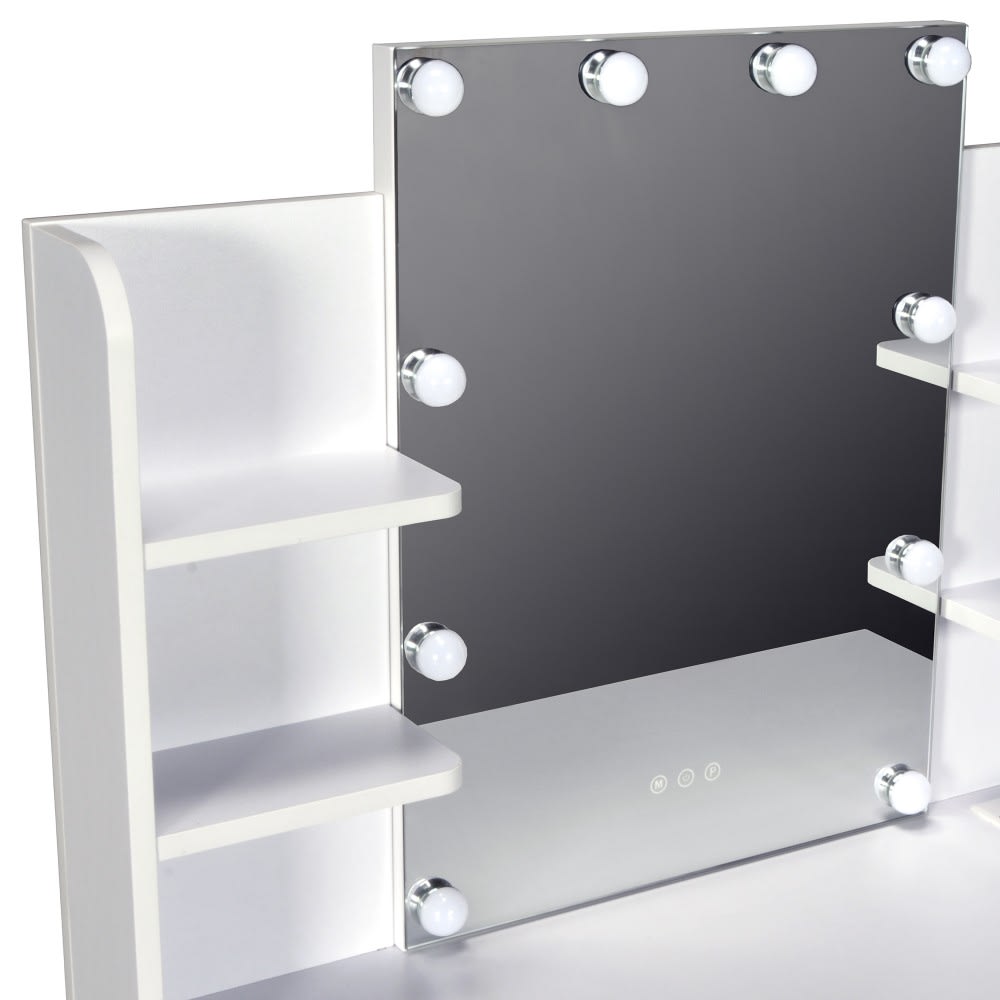 Coiffeuse avec miroir 2 tiroirs et tabouret blanc - image 3