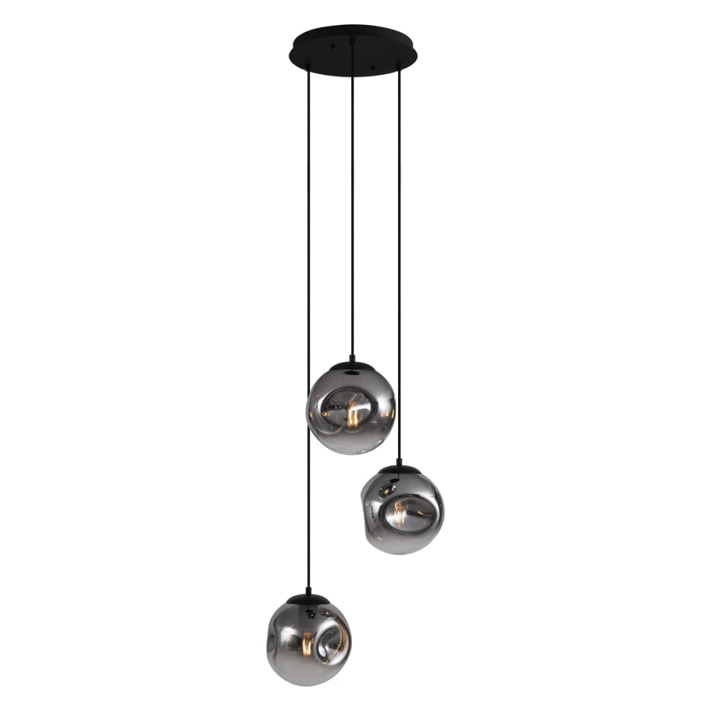 Suspension Art déco noire verre fumé 3 lampes