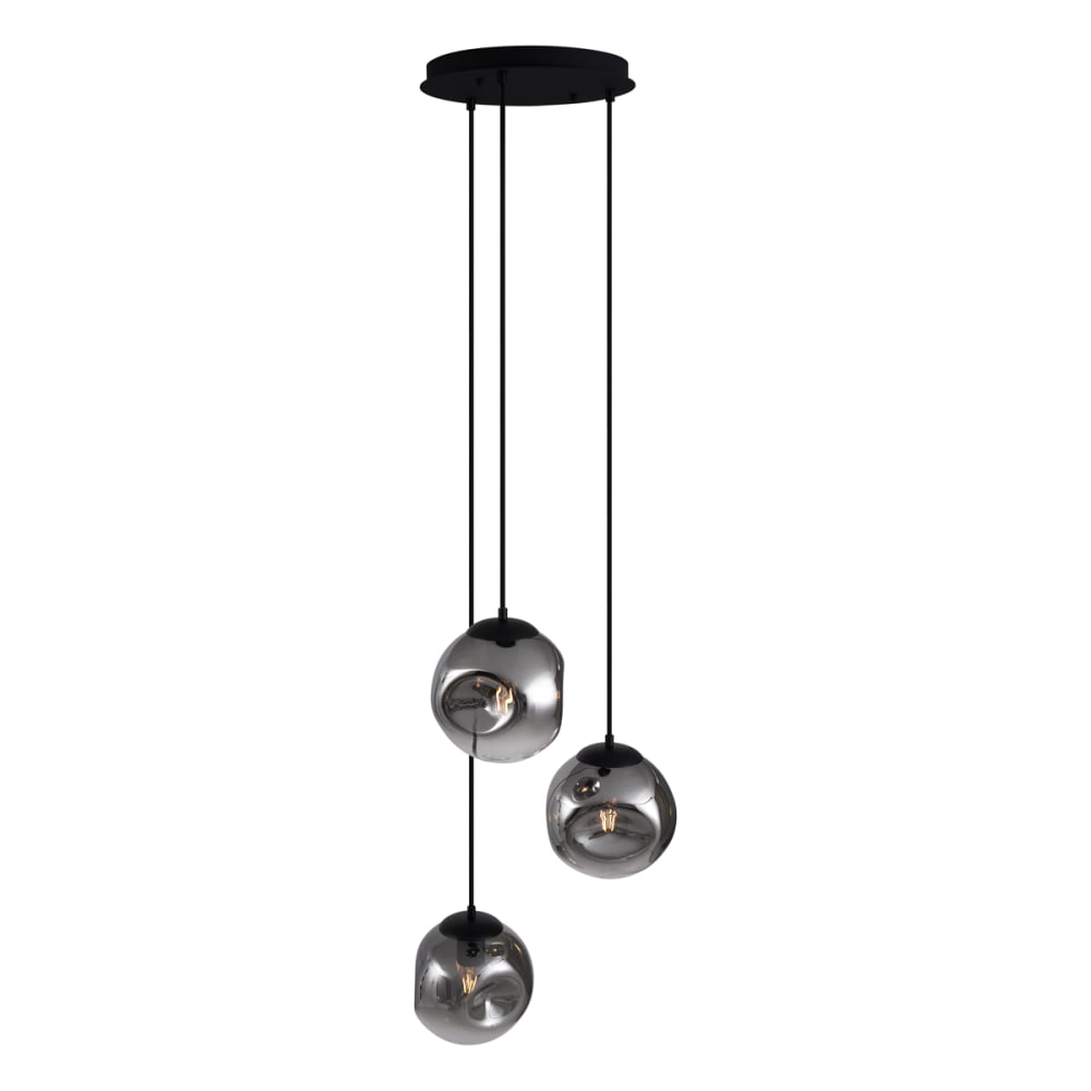 Suspension art déco noire verre fumé 3 lampes — vue 3