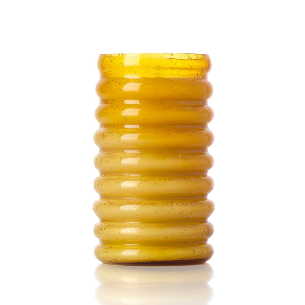 Bougeoir en verre miel jaune 7,5x7,5x12,5cm