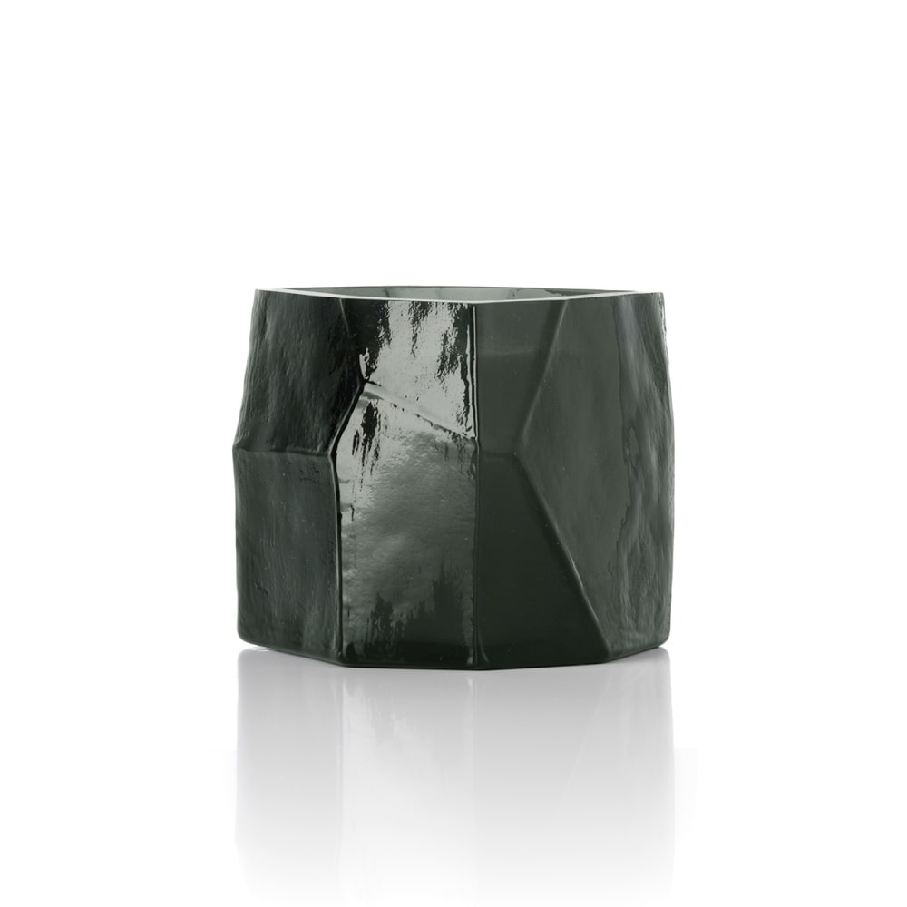 Bazar Bizar Kerzenhalter aus rauchfarbenem glas, 9,5x10x9cm Schwarz