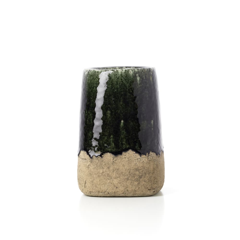 Pflanzgefäß aus steingut in beton und grün, 17x17x25cm - Maisons