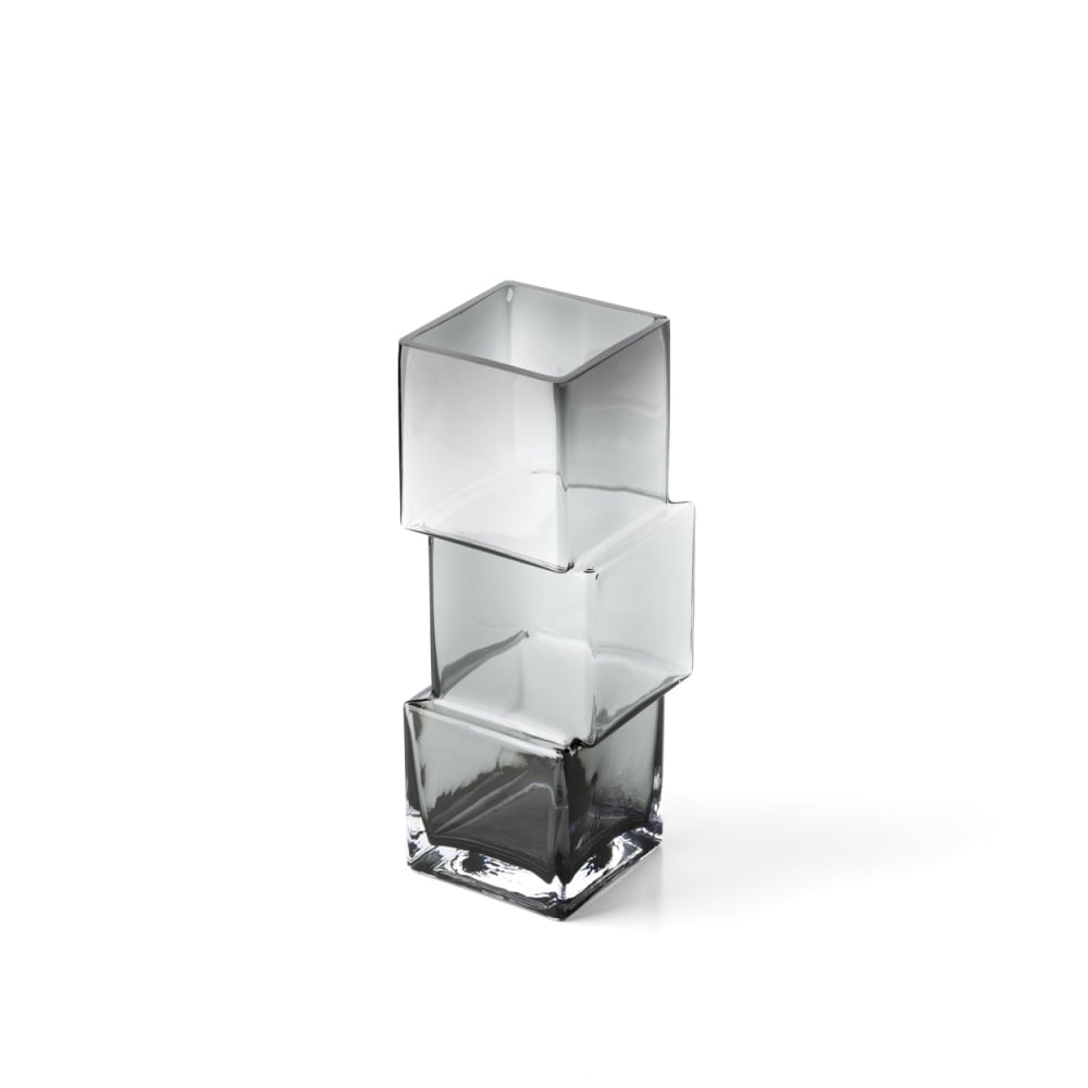 Vase verre recyclé foncé et gris 10x10x27cm — vue 3