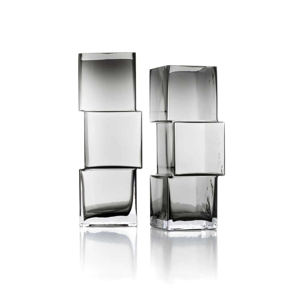 Vase verre recyclé foncé et gris 10x10x27cm — vue 4