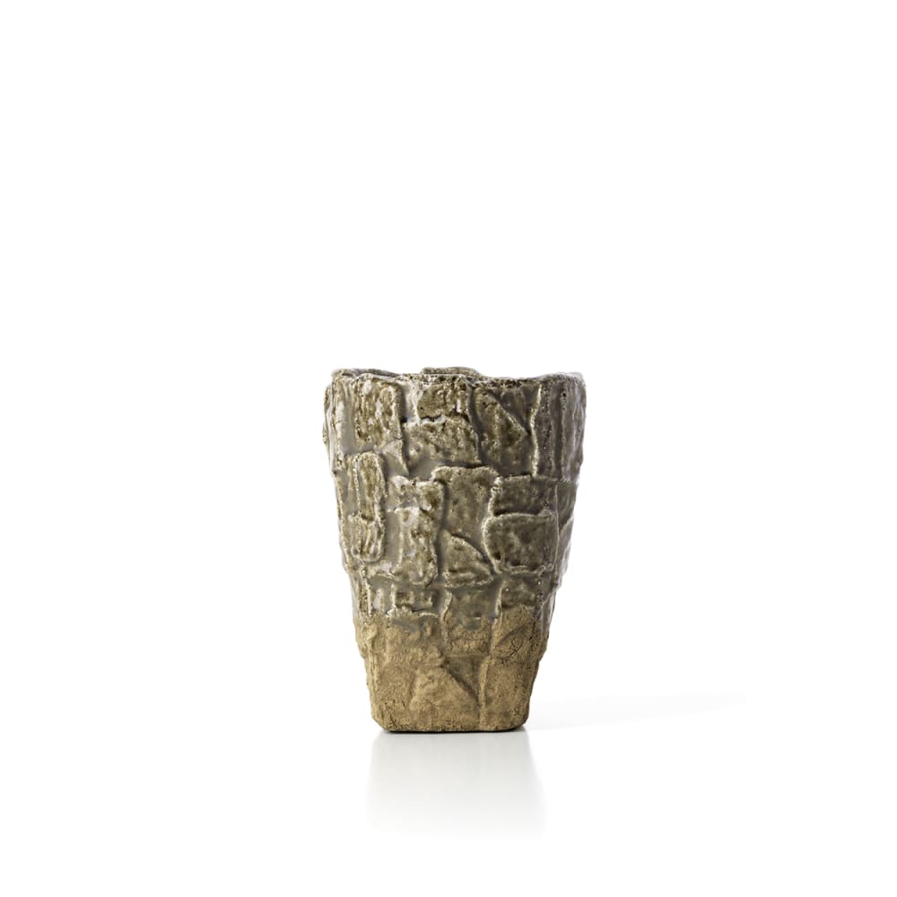 Vase grès gris et pierre 17,5x17,5x24cm