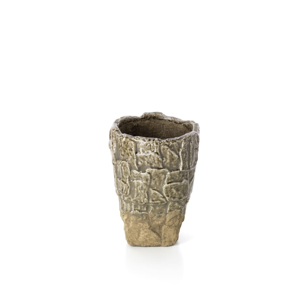 Vase aus steingut in grau und stein, 17,5x17,5x24cm - Maisons Du