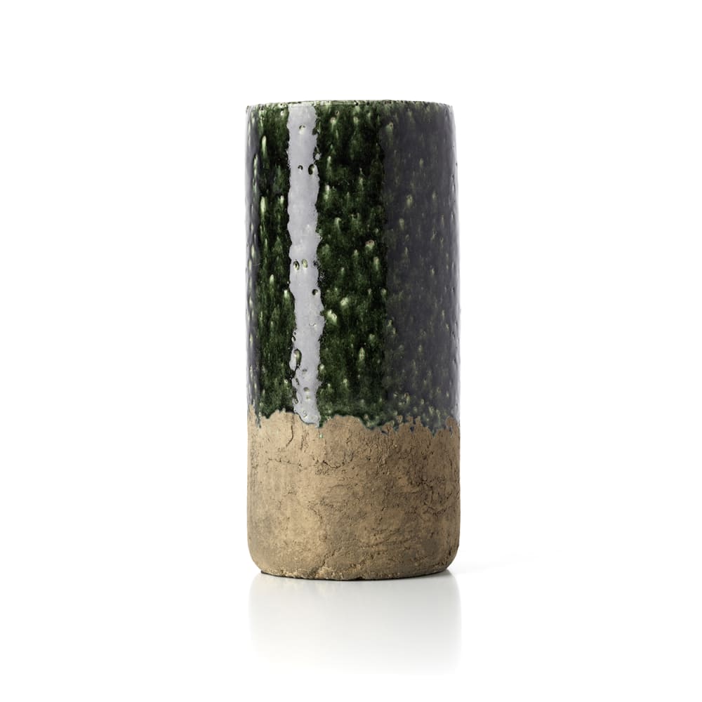 Bazar Bizar Vase aus steingut in betonfarbe und grün, 18x18x38cm - Keramik
