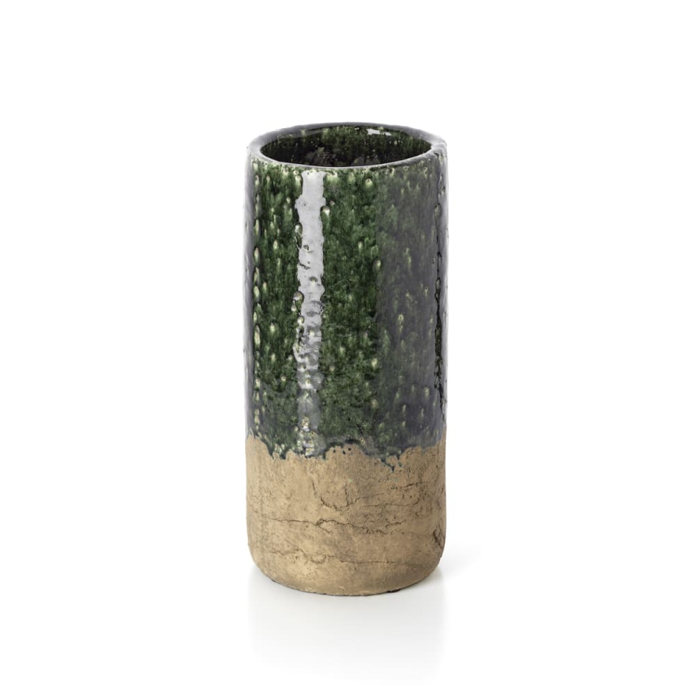Vase aus steingut in betonfarbe und grün, 18x18x38cm - Maisons Du