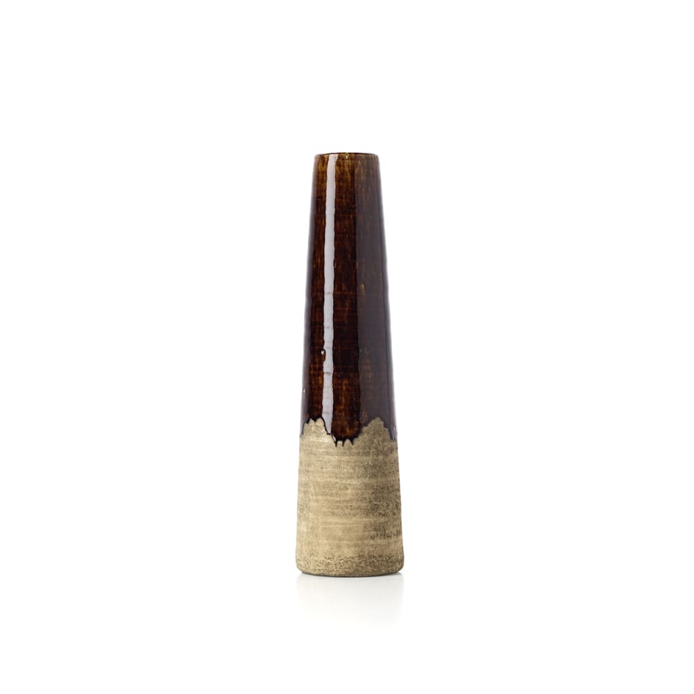 Vase grès béton et marron 12,5x12,5x49cm