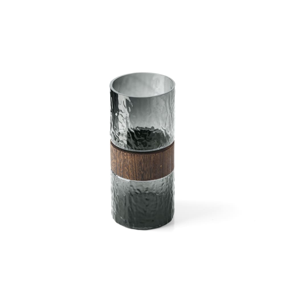 Vase aus glas und holz in dunkelgrau, 11x11x24,5cm - Maisons Du