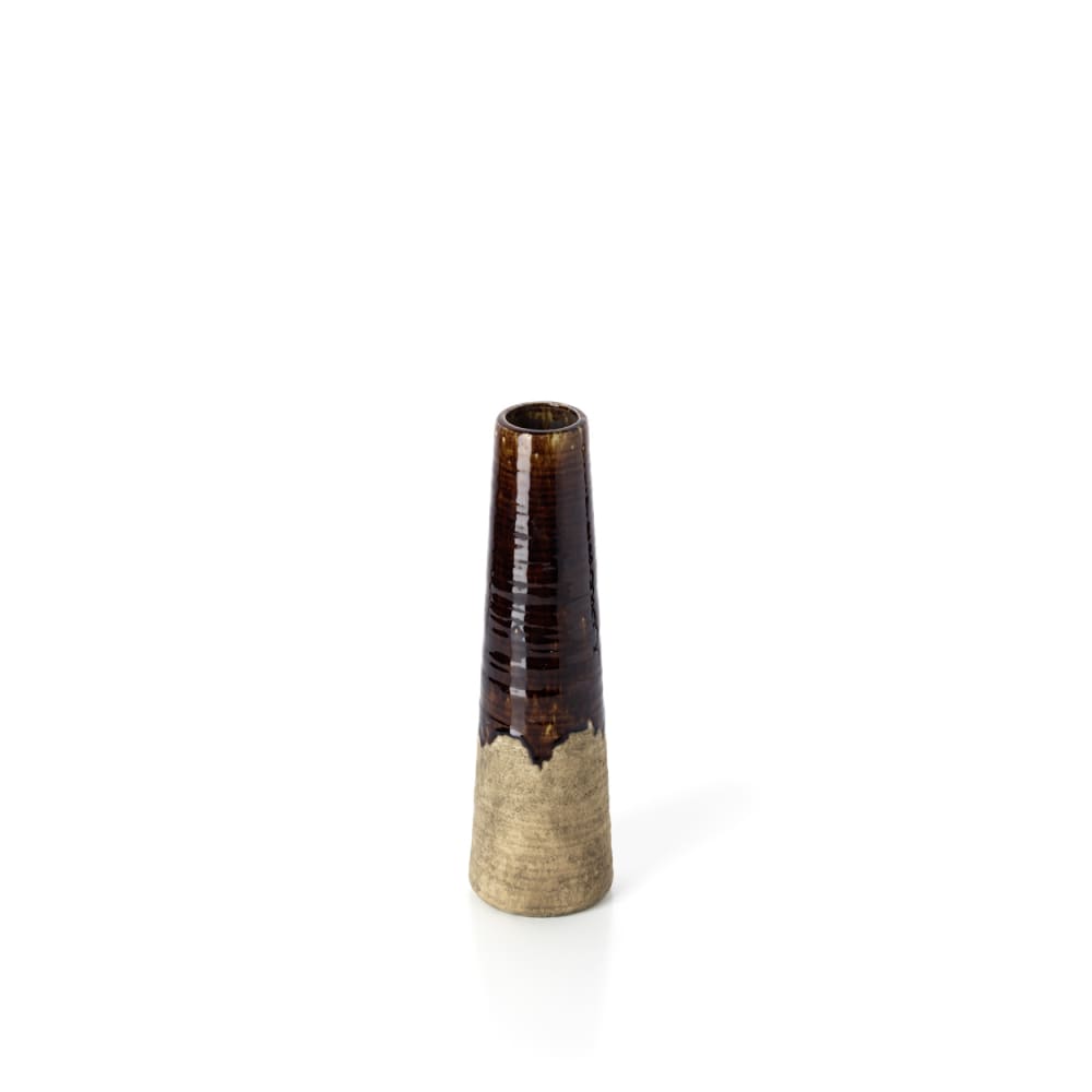 Vase aus steingut in betongrau und braun, 11x11x39,5cm - Maisons