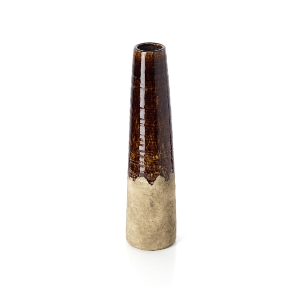 Vase aus steingut in betongrau und braun, 14,5x14,5x58,5cm -