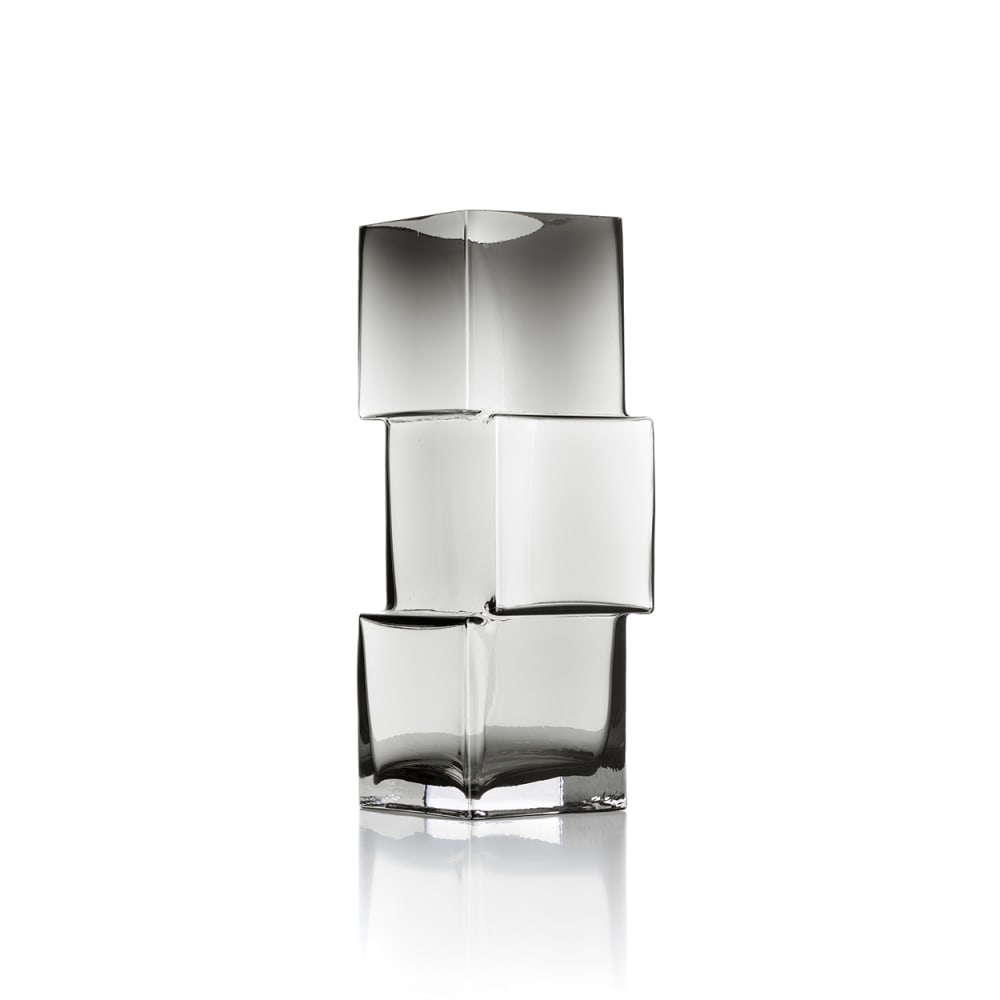 Vase verre recyclé foncé et gris 11x11x30cm