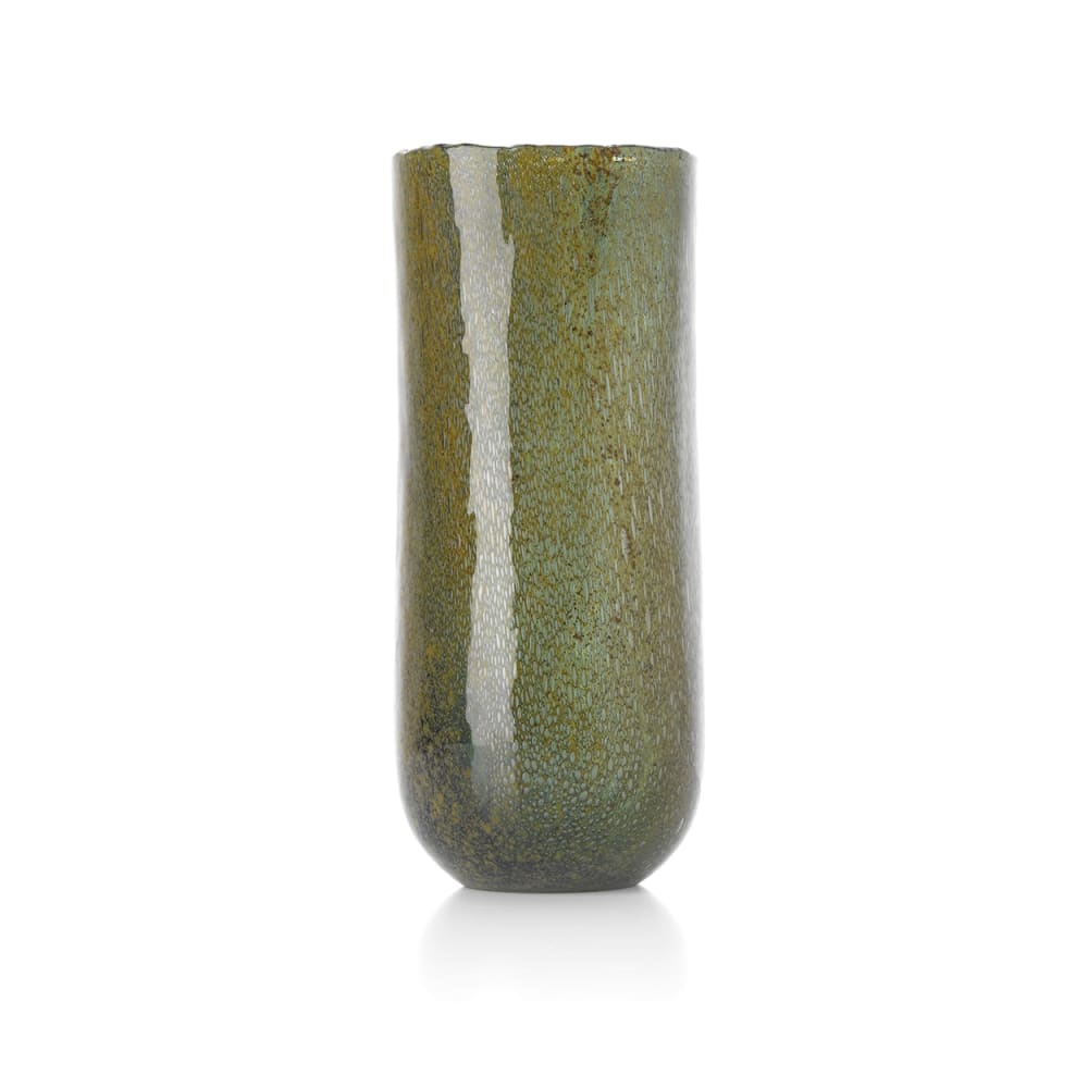 Vase verre olive et vert 14x14x33cm