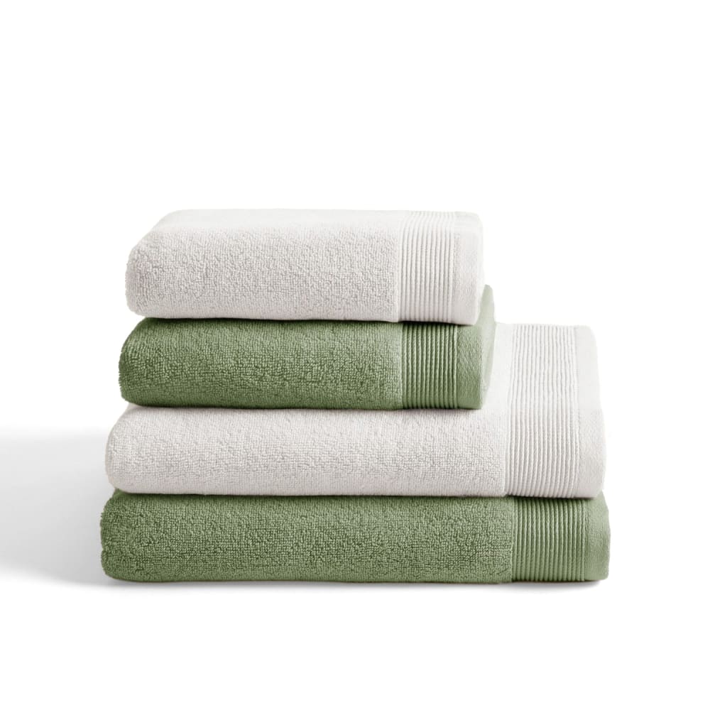 Boheme Set mit 4 Duschtüchern 600g weiß-grün(50x100 +70x140)-Zero Twist style modern Mehrfarbig Baumwolle