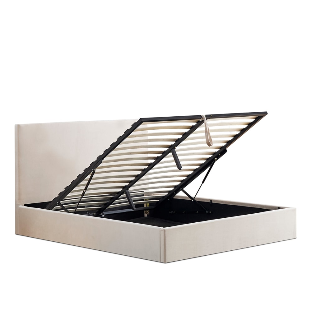 Lit coffre velours beige