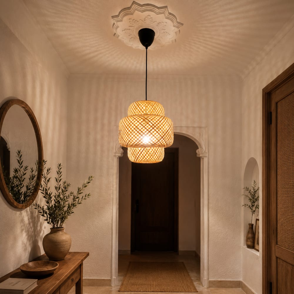 Suspension artisanale en osier naturel D28 cm — vue 3