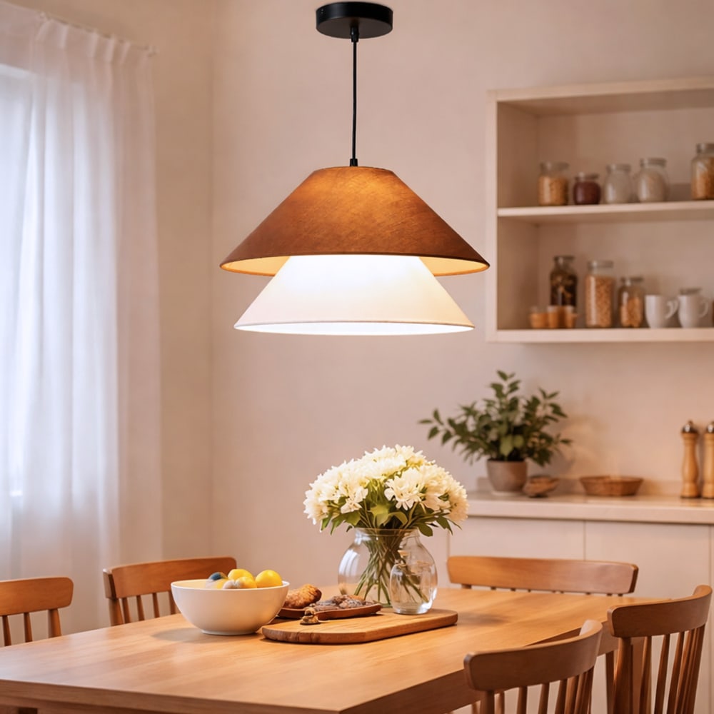 Suspension en tissu blanc et marron D40 cm — vue 3