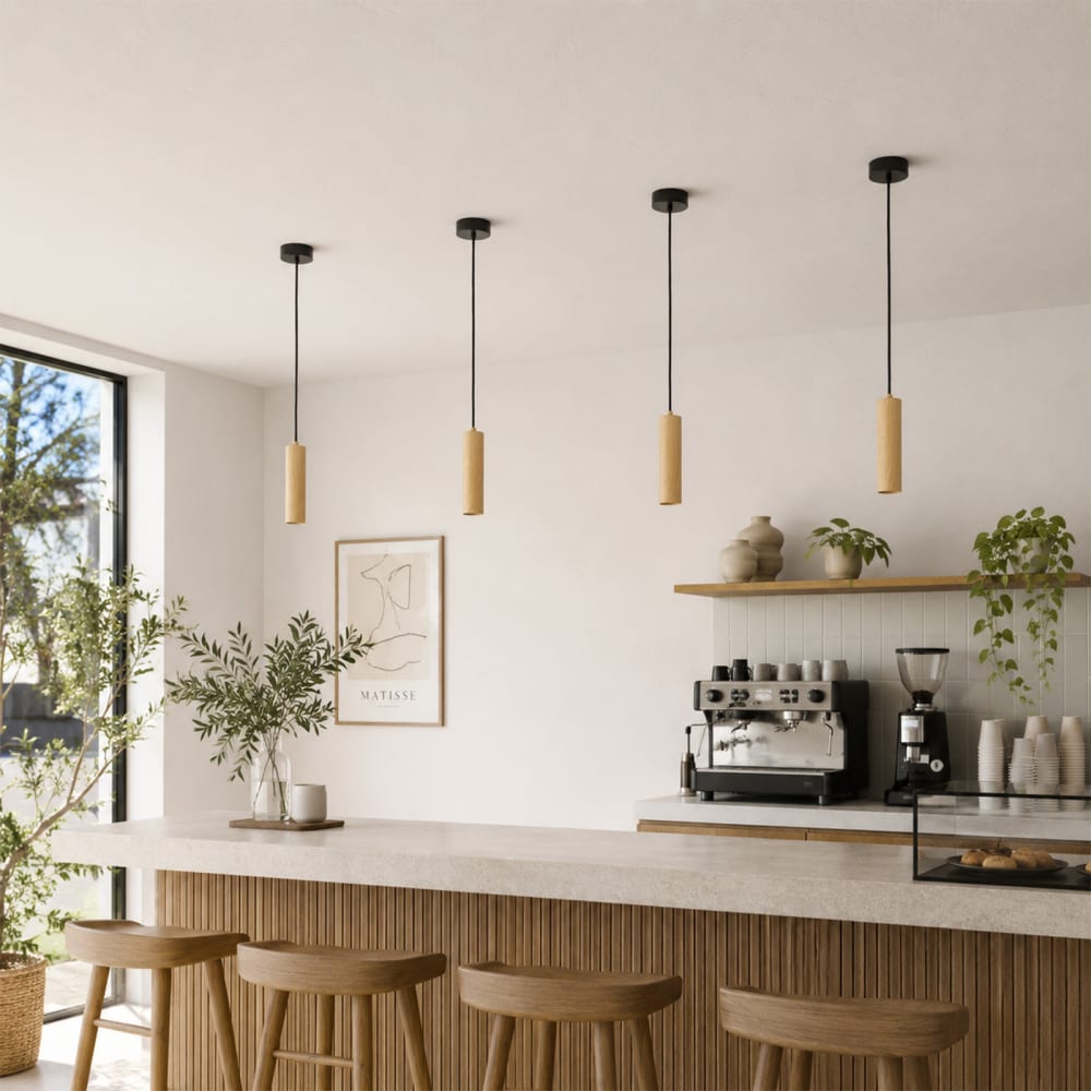 Suspension tube en aluminium effet bois D20 cm — vue 3