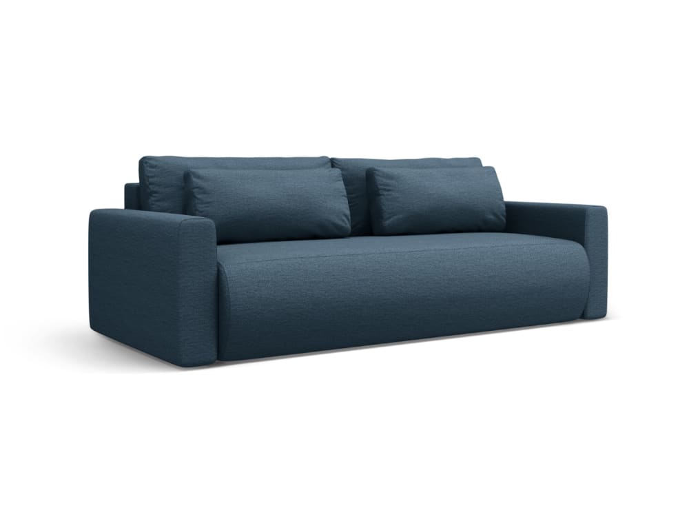 Canapé convertible 3 places avec coffre en tissu structurel bleu