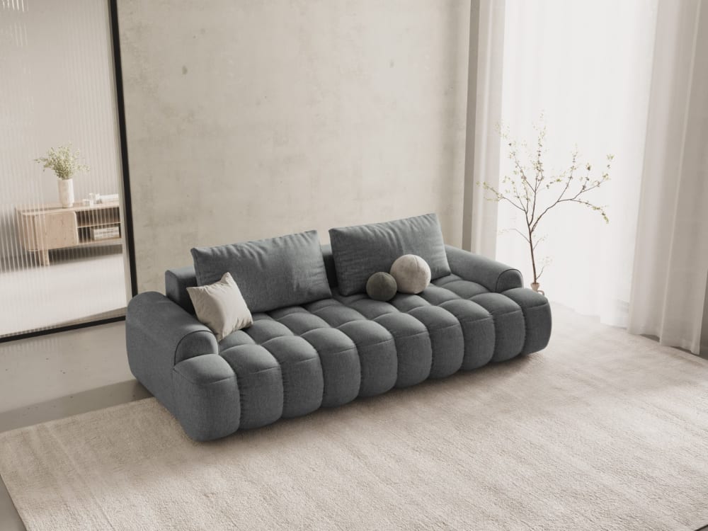 Canapé convertible 4 places avec coffre en tissu structurel gris