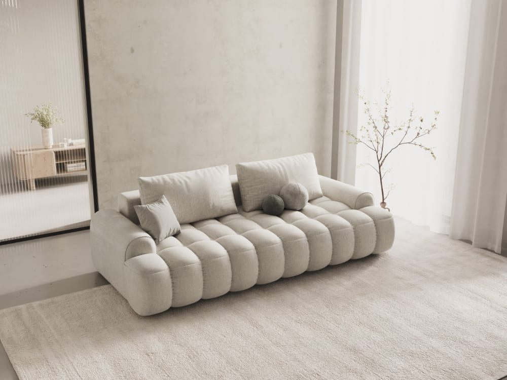 Canapé convertible 4 places avec coffre en tissu structurel beige
