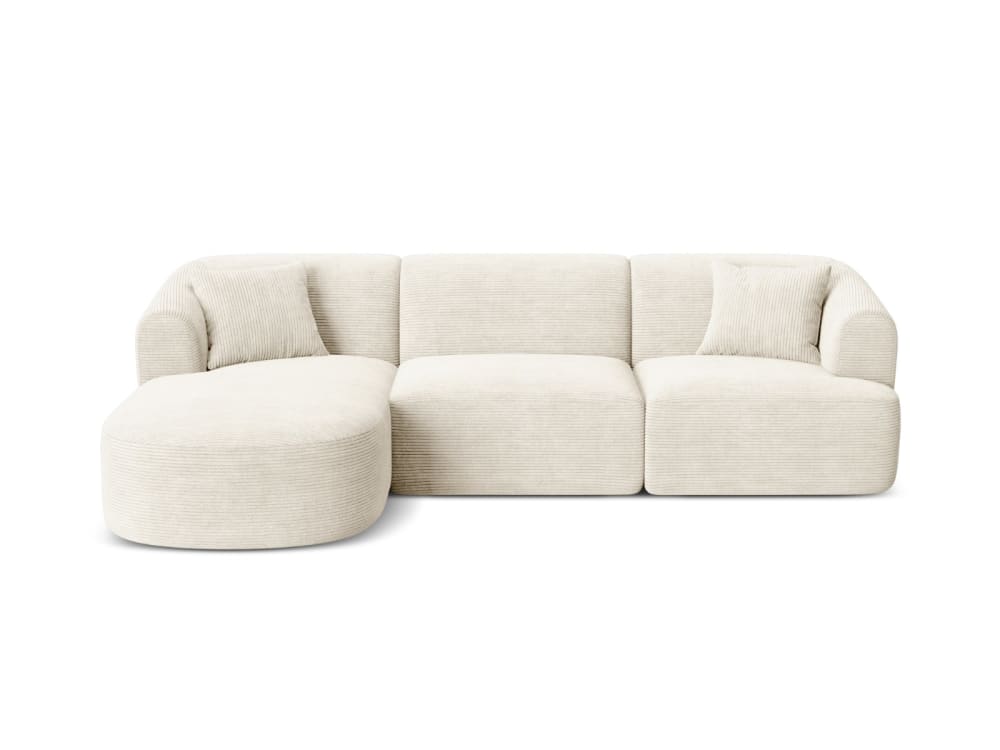 Canapé d'angle gauche modulable 4 places en velours côtelé ivoire