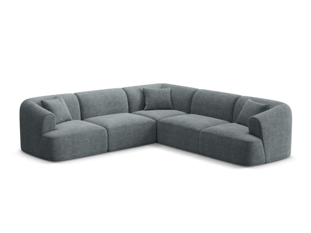 Canapé d'angle symétrique modulable 6 places velours côtelé gris foncé