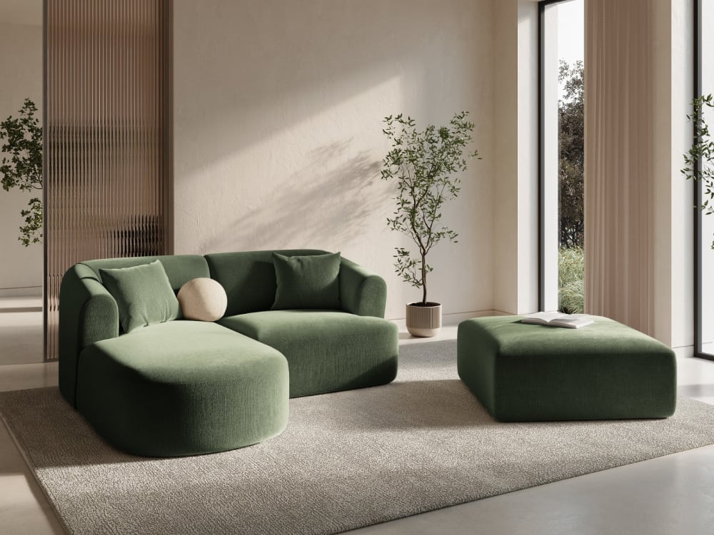 Canapé d'angle gauche modulable 3 places en velours vert