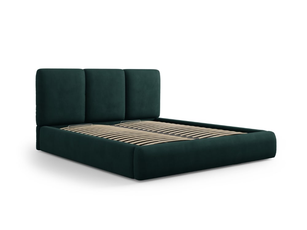 Lit coffre avec tête de lit 180x200cm en chenille vert bouteille
