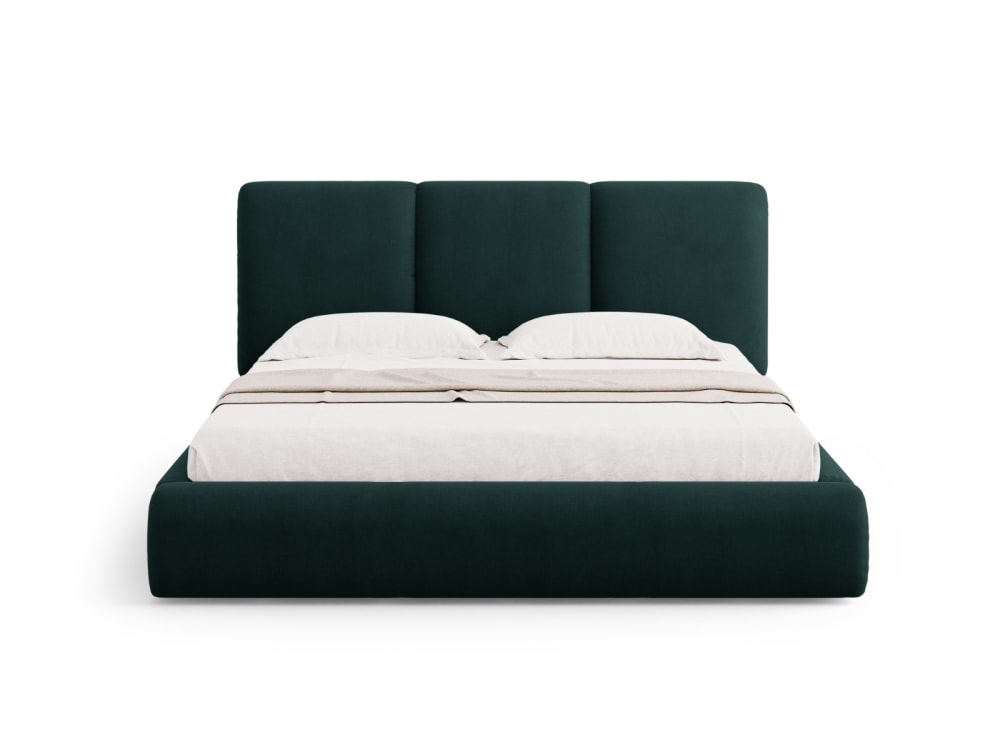 Lit coffre avec tête de lit 200x200cm en chenille vert bouteille