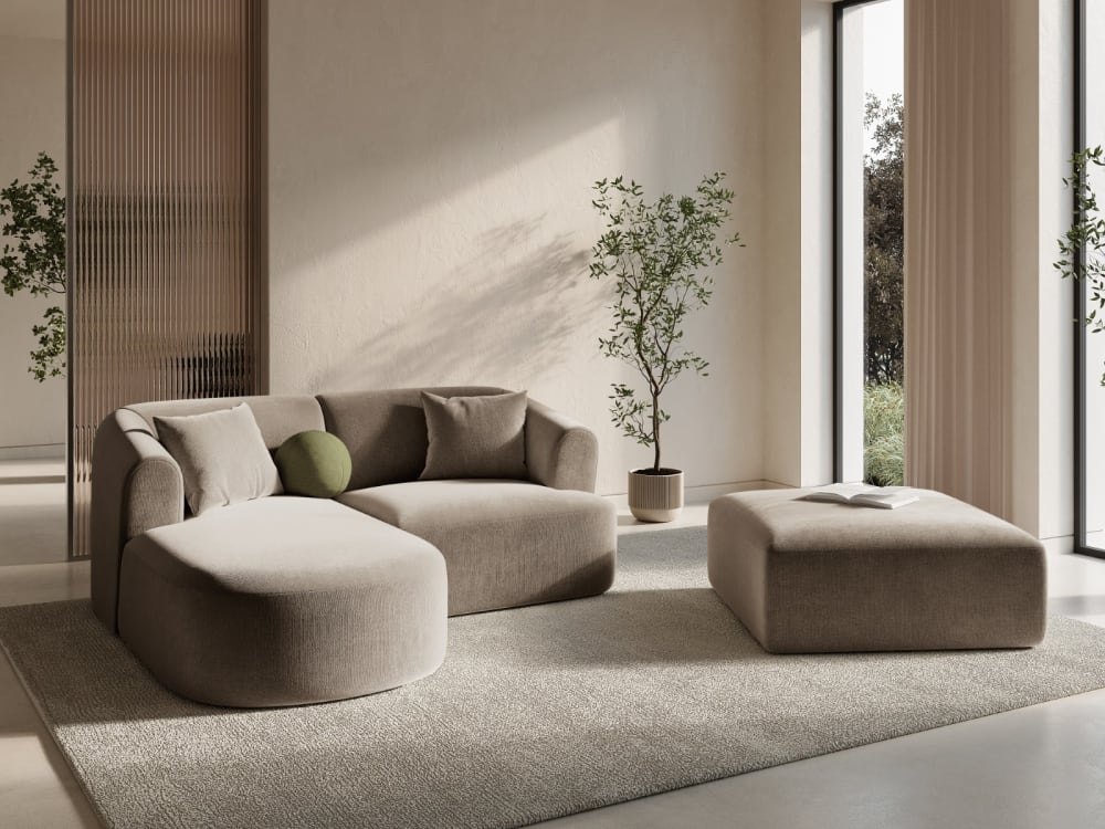Canapé d'angle gauche modulable 3 places en velours beige foncé