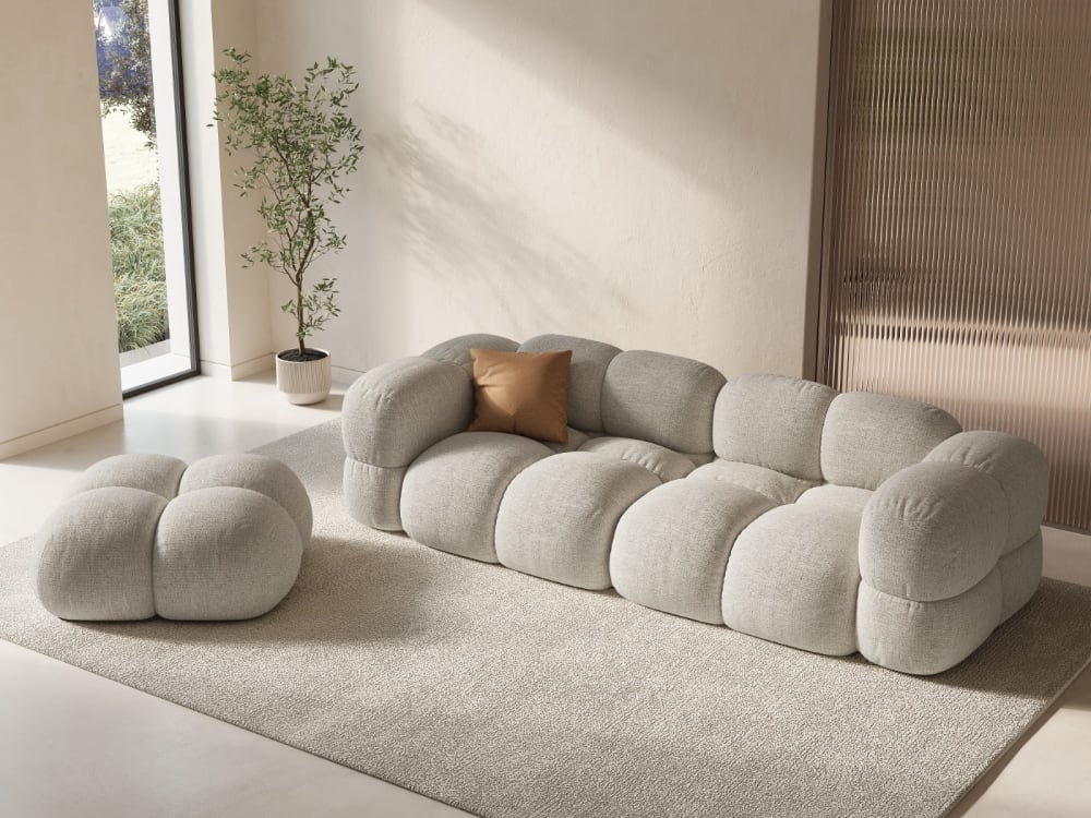 Pouf en velours beige clair