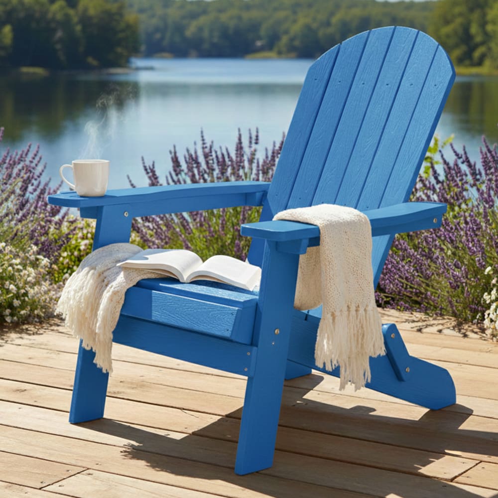 Chaise Adirondack accoudoirs, plastique, bleu, 84,5x77x95,5 cm - image 2