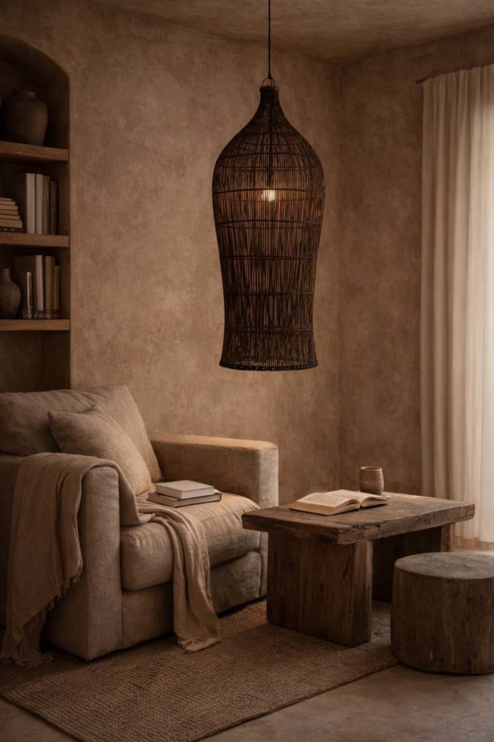 Suspension bambou noyer foncé 35x35x102cm