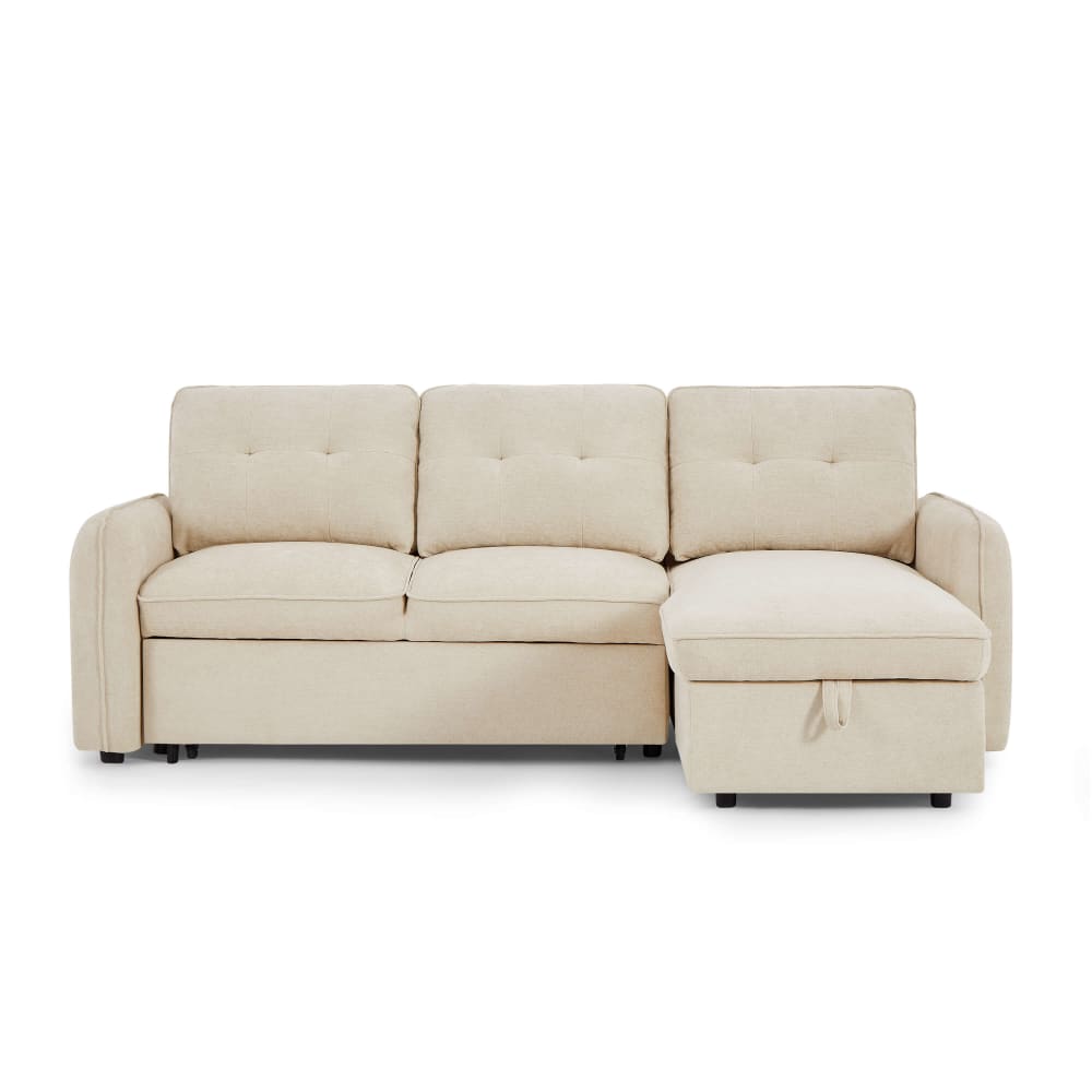 Canapé d'angle convertible en tissu 4 places beige