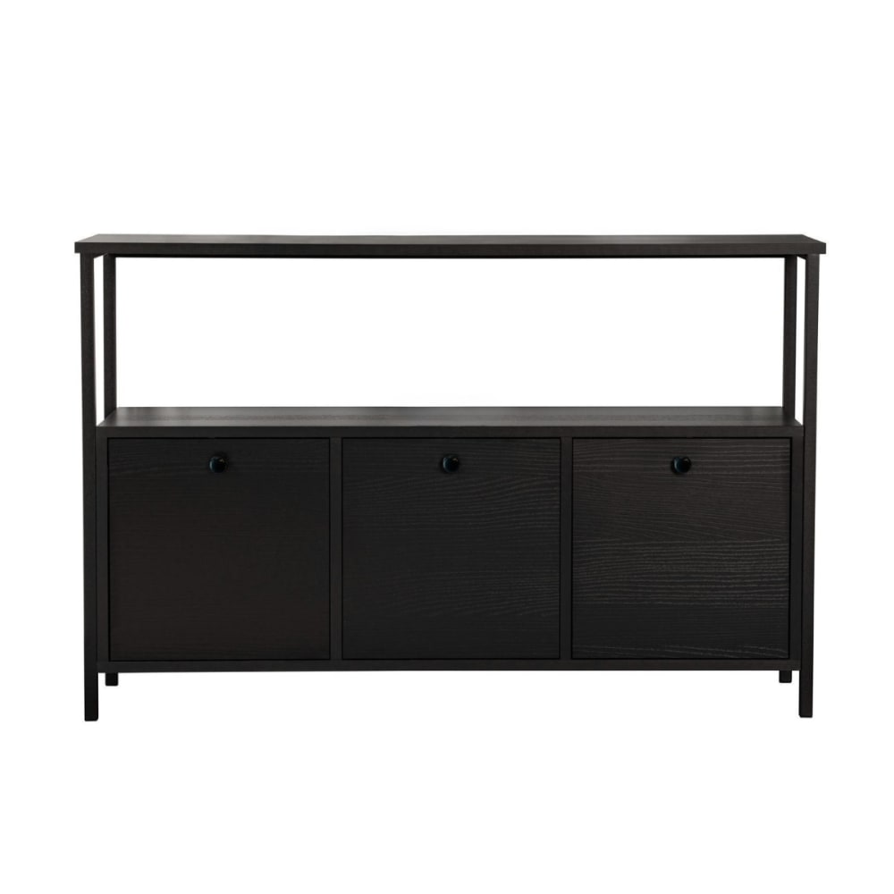 Buffet 3 portes L120 cm - Effet Bois et noir