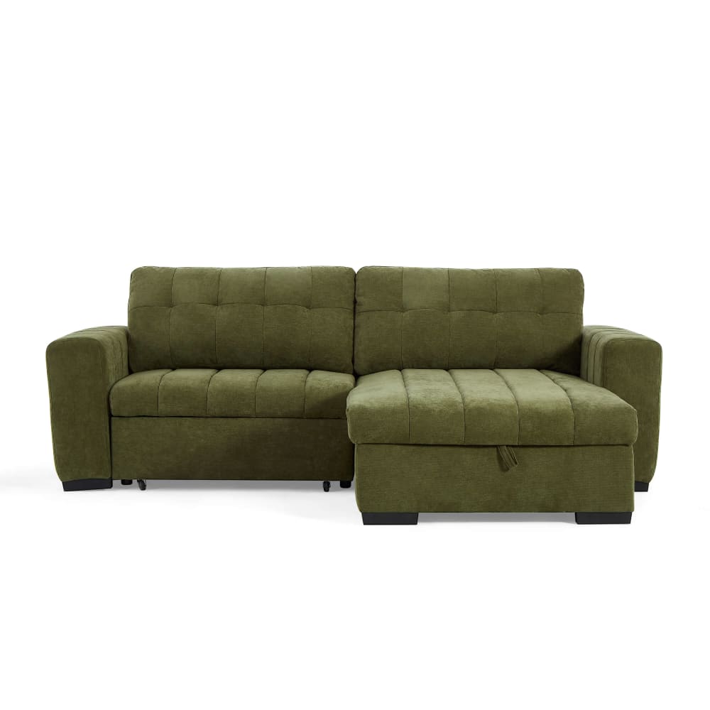 Canapé d'angle convertible en tissu 4 places vert