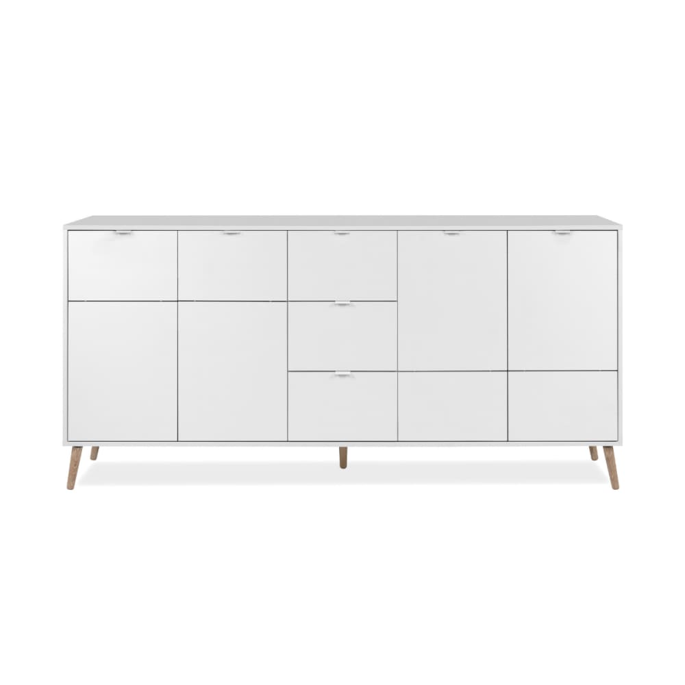 Buffet 4 portes, 3 tiroirs effet blanc et chêne L190 cm
