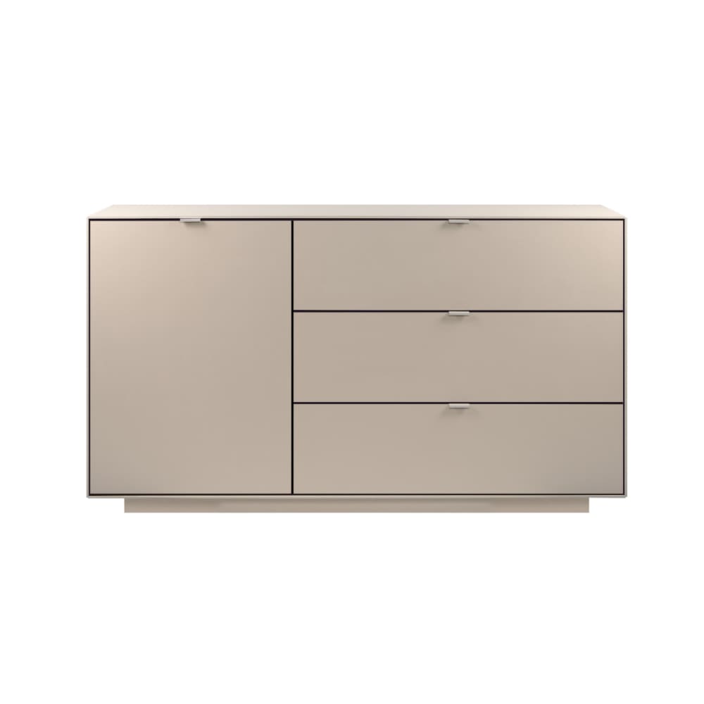 Buffet 1 porte, 3 grands tiroirs beige L160 cm