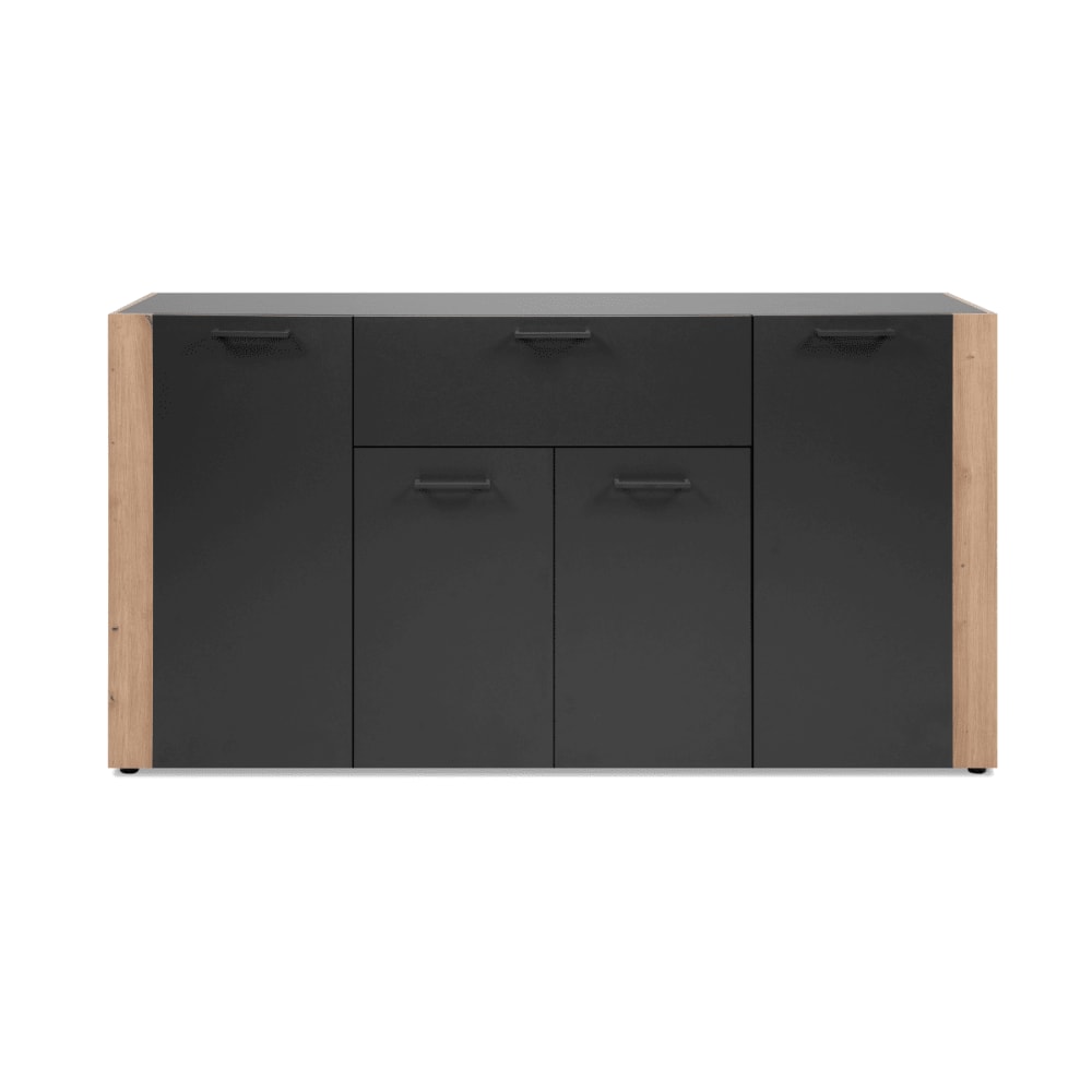 Buffet 4 portes, 1 tiroir effet gris et chêne L162 cm