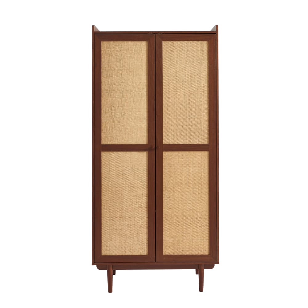 Armoire noyer et cannage 2 portes h190cm