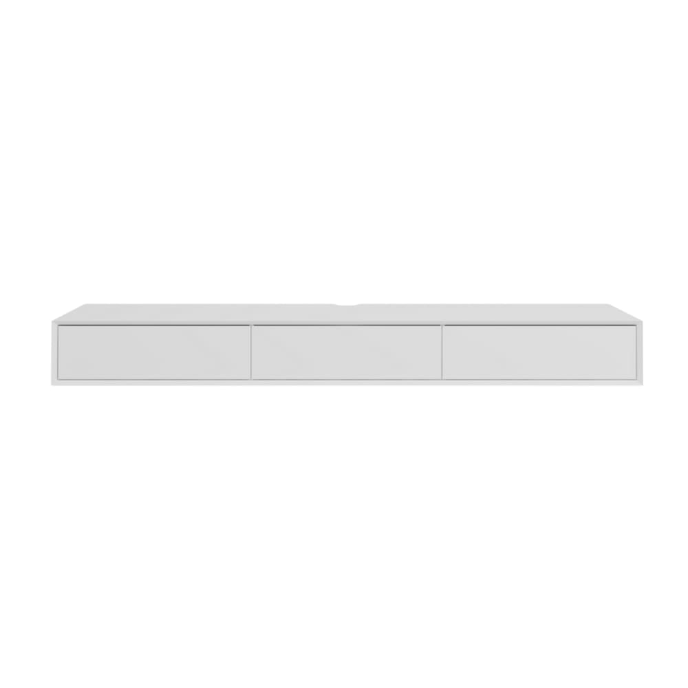 Meuble TV bas 2 abattants L200 cm - Blanc