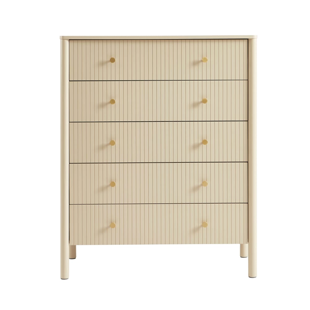 Commode laqué beige 5 tiroirs 90cm