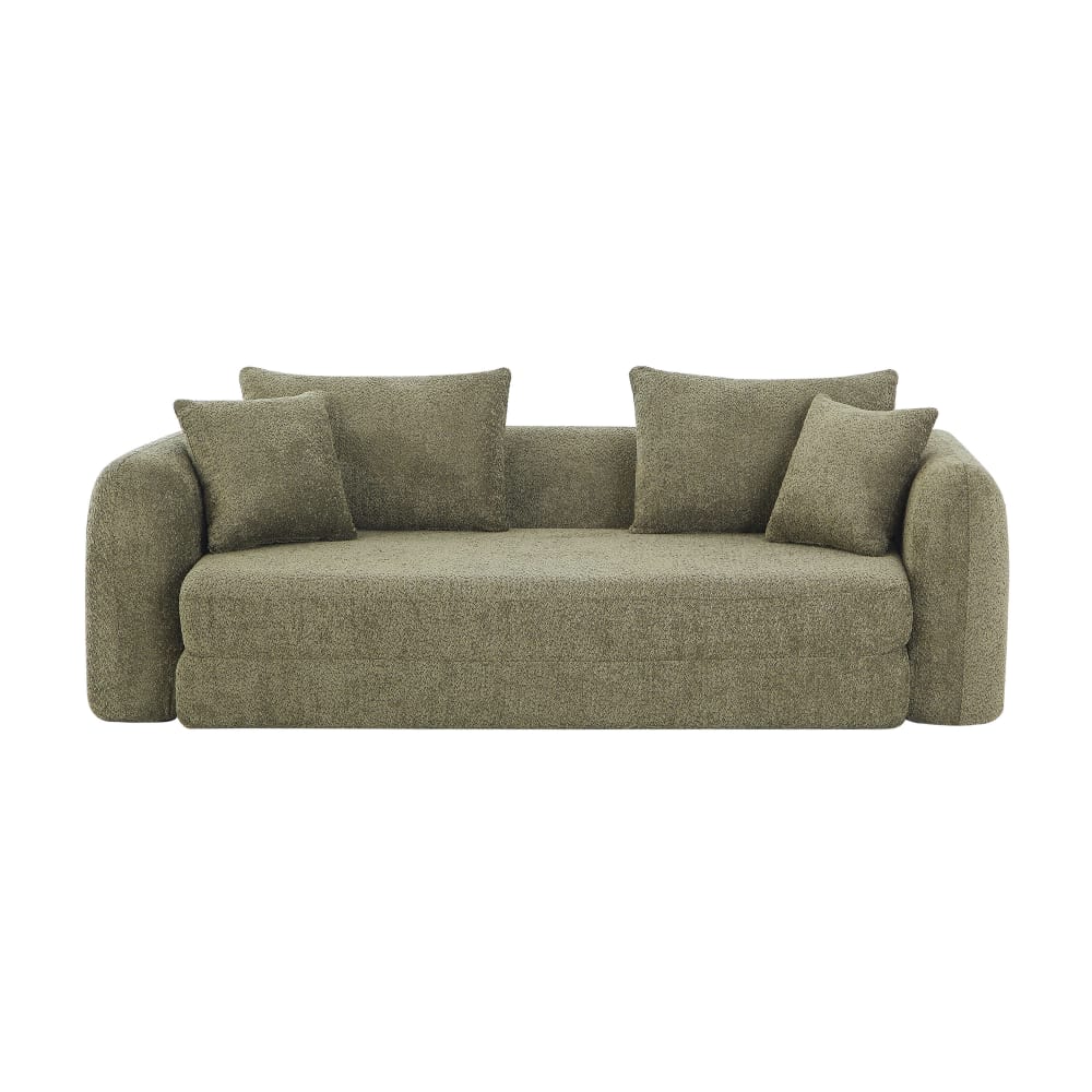 Canapé droit convertible en tissu bouclette 3 places vert