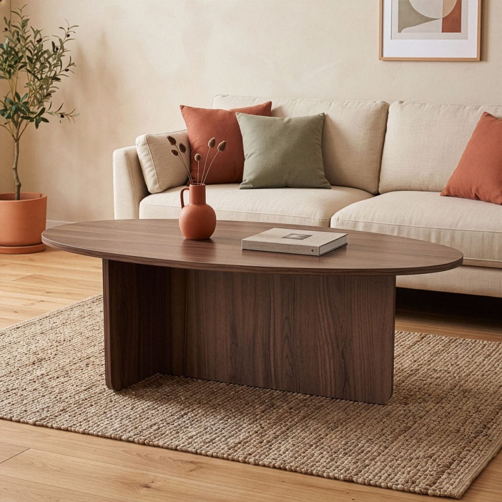 Couchtisch mit ovaler Platte L120 cm - Nussbaumdekor - Maisons Du