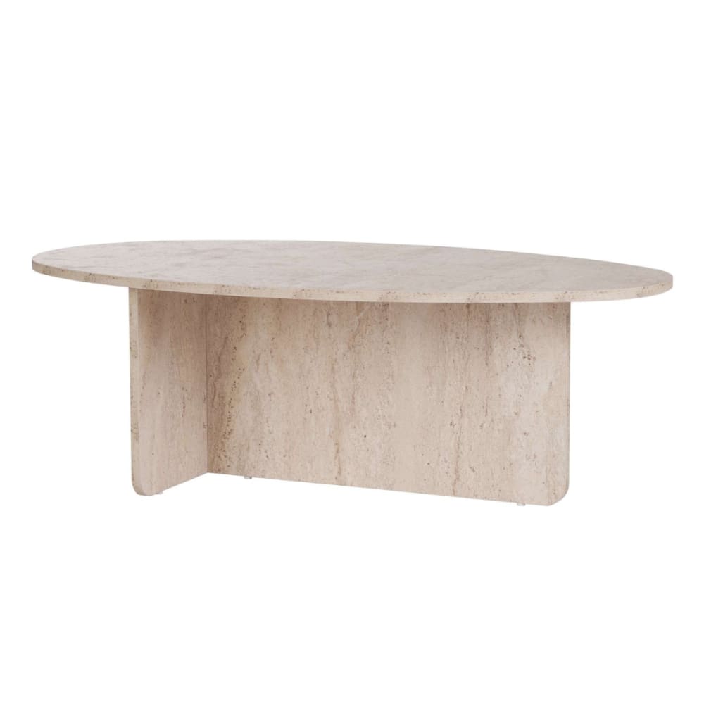 Table basse avec plateau ovale L125 cm - Effet Travertin