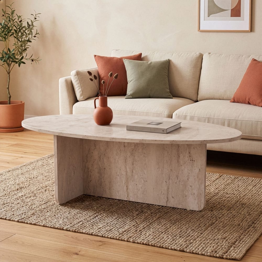 Table basse avec plateau ovale l120 cm - travertin